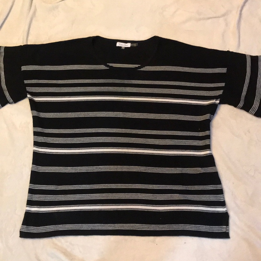 Black and white Calvin Klein bell sleeve sweater